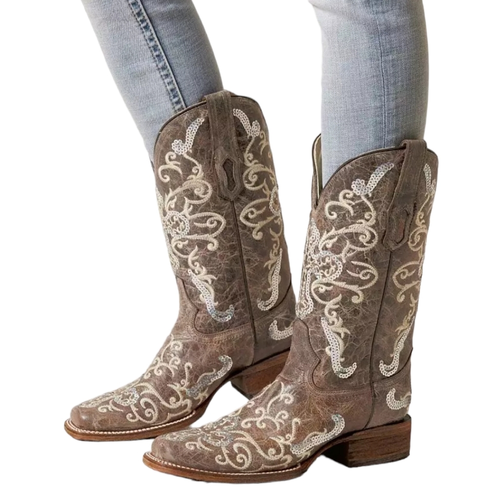 CORRAL A2932 embroidered distressed leather sequin cross cowgirl western boots 6